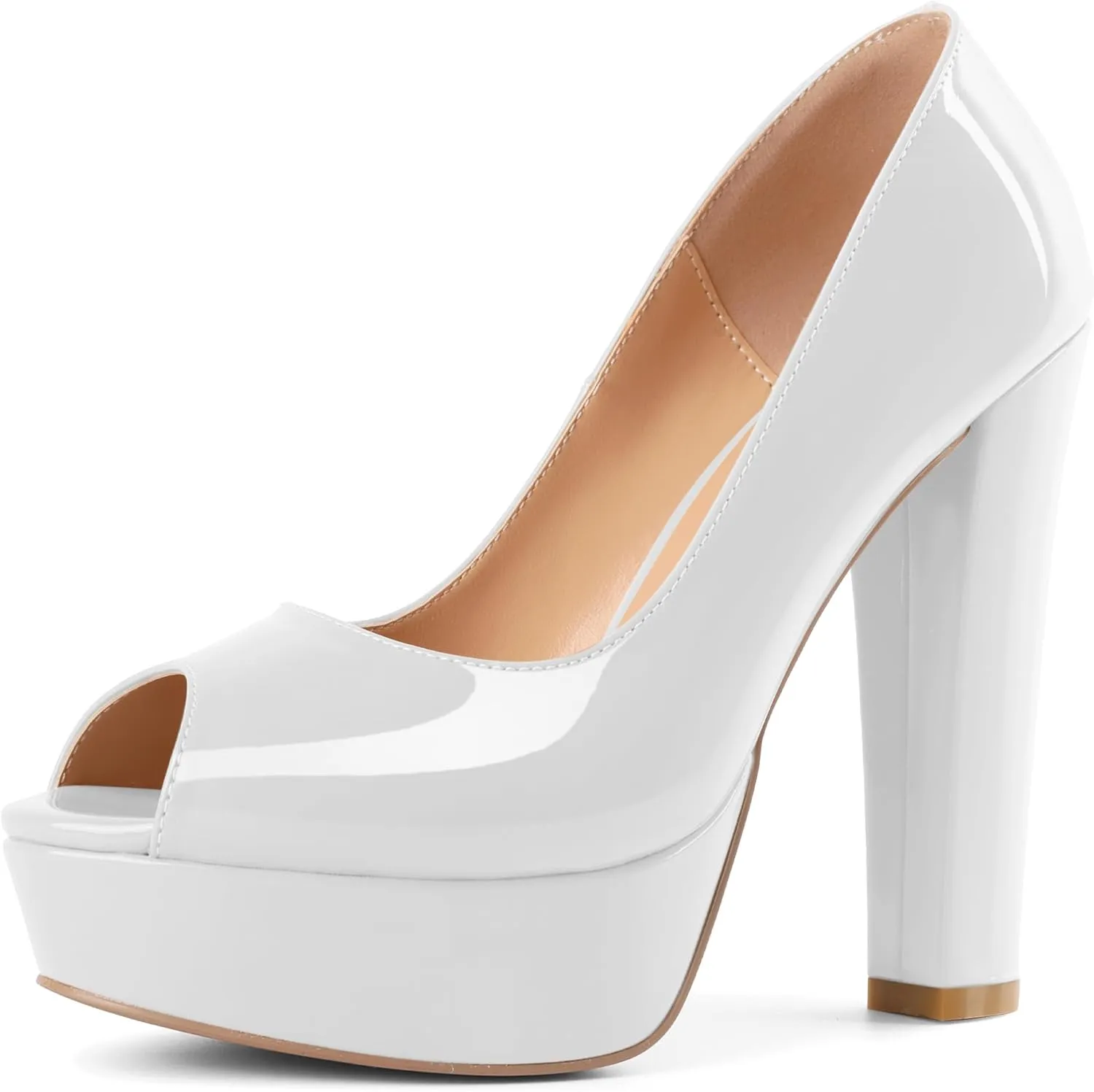 Mettesally Women's Peep Toe Platform Pumps Chunky Heel Slip On Weding Party Evening Dress Shoes