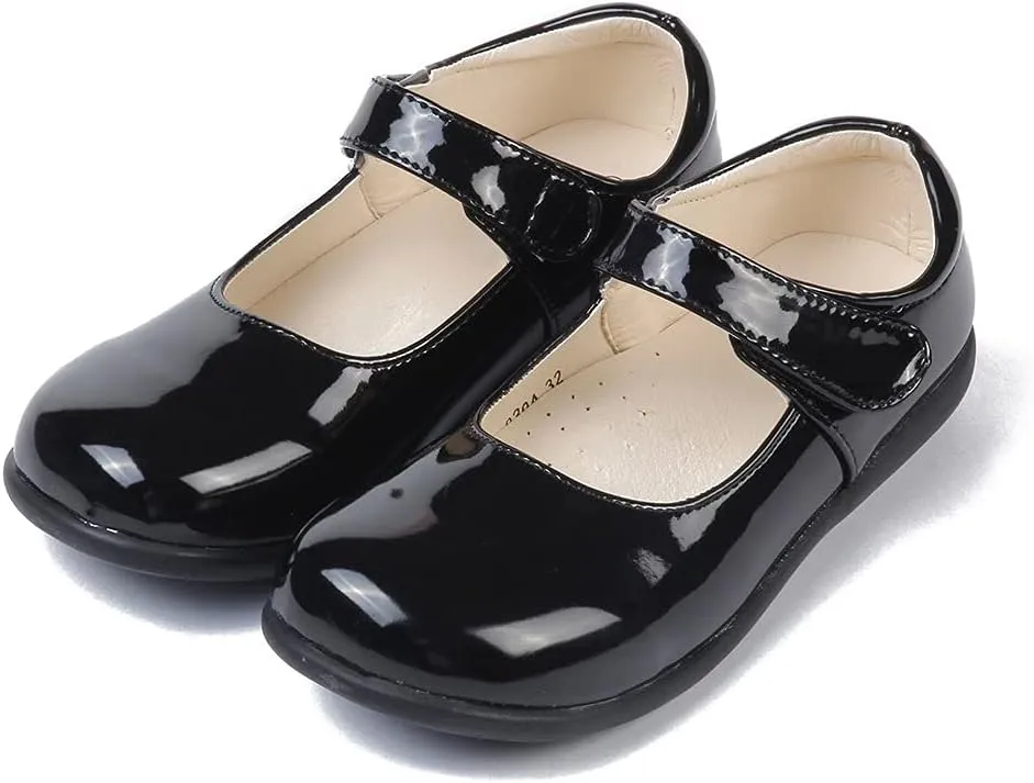 MK MATT KEELY Girls' Black Leather Shoes School Uniform Leisure Mary Jane Princess Shoes