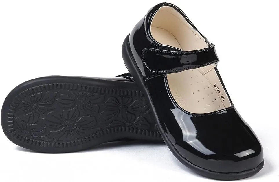 MK MATT KEELY Girls' Black Leather Shoes School Uniform Leisure Mary Jane Princess Shoes