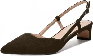 MODENCOCO Womens Buckle Dress Dating Fashion Suede Slingback Pointed Toe Chunky Low Heel Pumps Shoes 1.5 Inch