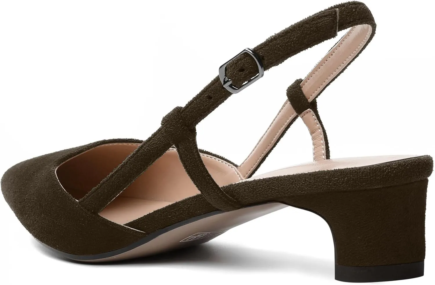 MODENCOCO Womens Buckle Dress Dating Fashion Suede Slingback Pointed Toe Chunky Low Heel Pumps Shoes 1.5 Inch