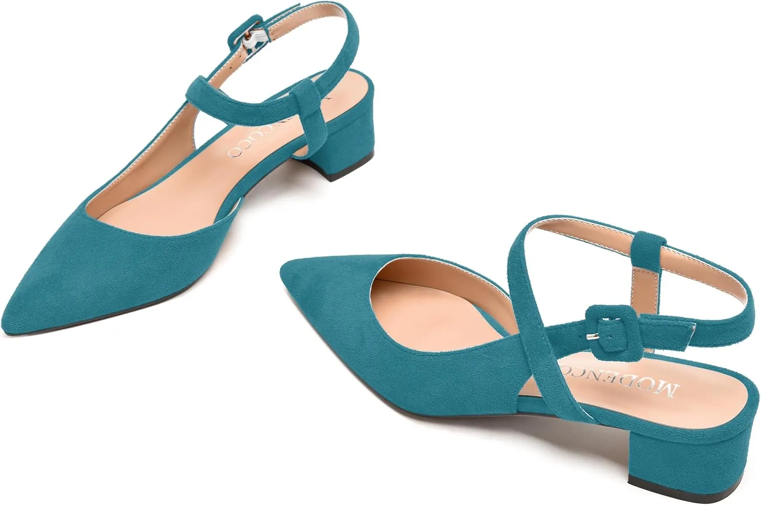 MODENCOCO Womens Comfortable Wedding Suede Pointed Toe Dress Ankle Strap Buckle Chunky Low Heel Pumps Shoes 1.5 Inch