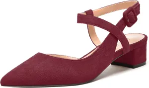 MODENCOCO Womens Comfortable Wedding Suede Pointed Toe Dress Ankle Strap Buckle Chunky Low Heel Pumps Shoes 1.5 Inch