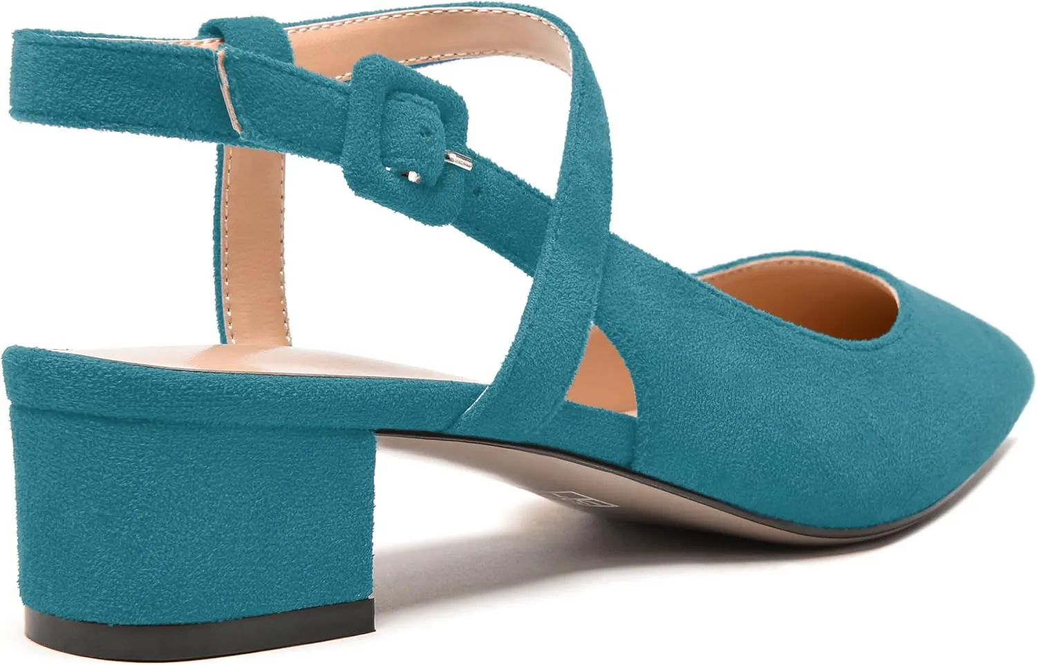 MODENCOCO Womens Comfortable Wedding Suede Pointed Toe Dress Ankle Strap Buckle Chunky Low Heel Pumps Shoes 1.5 Inch