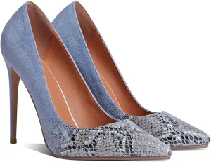 MOOMMO Women Pointed Toe Stiletto Pumps High Heel Slip On Suede Leather Sandals Closed Toe Snake Pattern Patchwork Classic Sexy Party Dress Shoes 4-11 M US