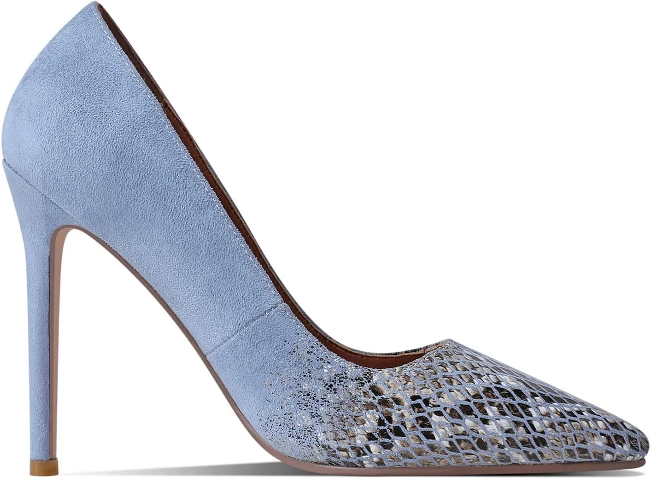 MOOMMO Women Pointed Toe Stiletto Pumps High Heel Slip On Suede Leather Sandals Closed Toe Snake Pattern Patchwork Classic Sexy Party Dress Shoes 4-11 M US