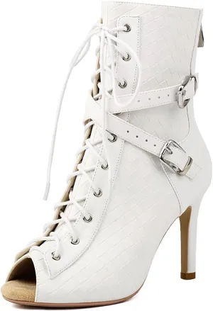 MRKEWUNEY Classic Womens Gladiator Booties Lace Up Stiletto Heels Booties
