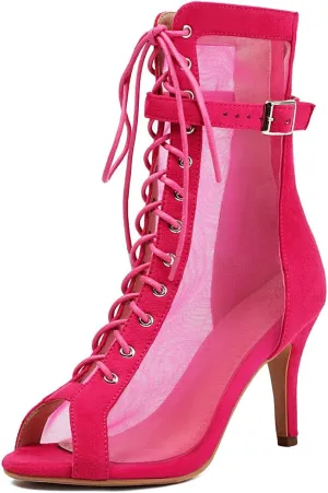 MRKEWUNEY Classic Womens Gladiator Booties Lace Up Stiletto Heels Booties