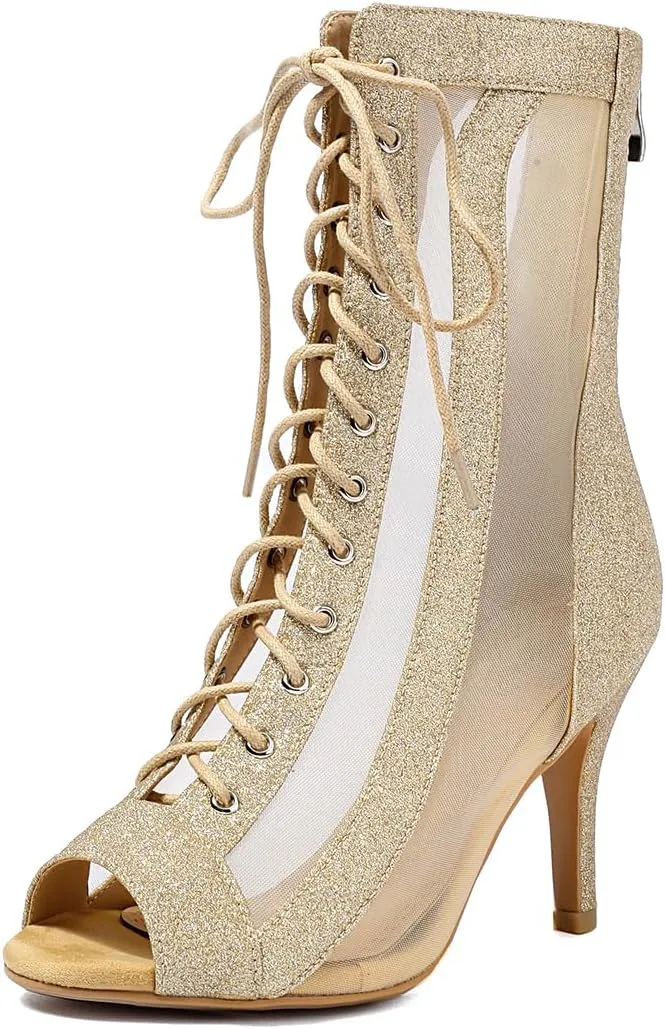 MRKEWUNEY Classic Womens Gladiator Booties Lace Up Stiletto Heels Booties