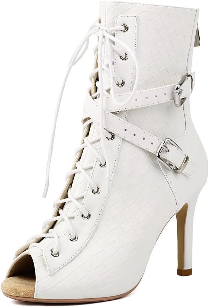 MRKEWUNEY Classic Womens Gladiator Booties Lace Up Stiletto Heels Booties