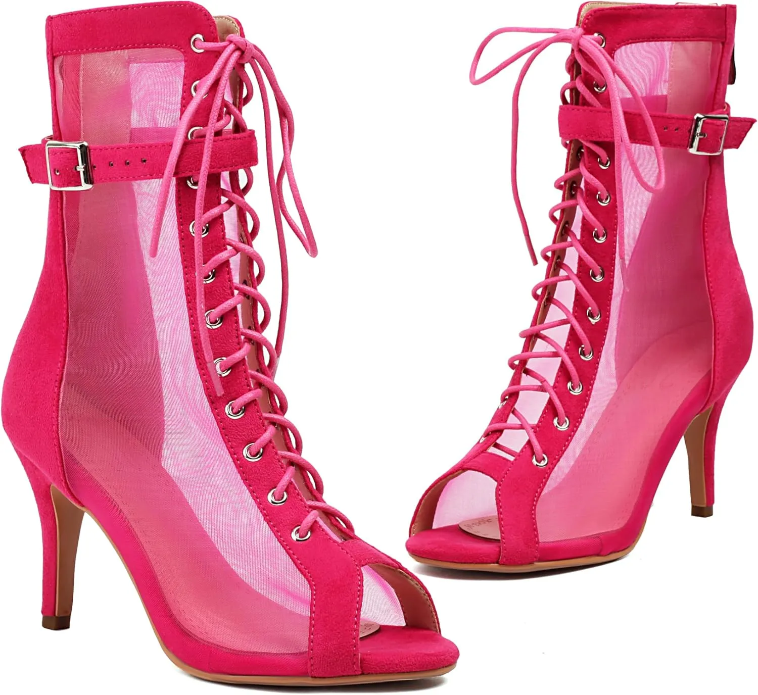 MRKEWUNEY Classic Womens Gladiator Booties Lace Up Stiletto Heels Booties