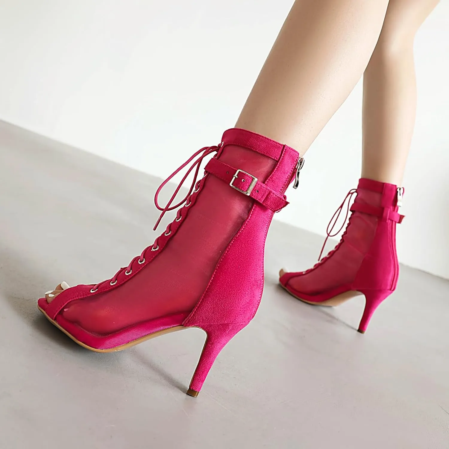 MRKEWUNEY Classic Womens Gladiator Booties Lace Up Stiletto Heels Booties