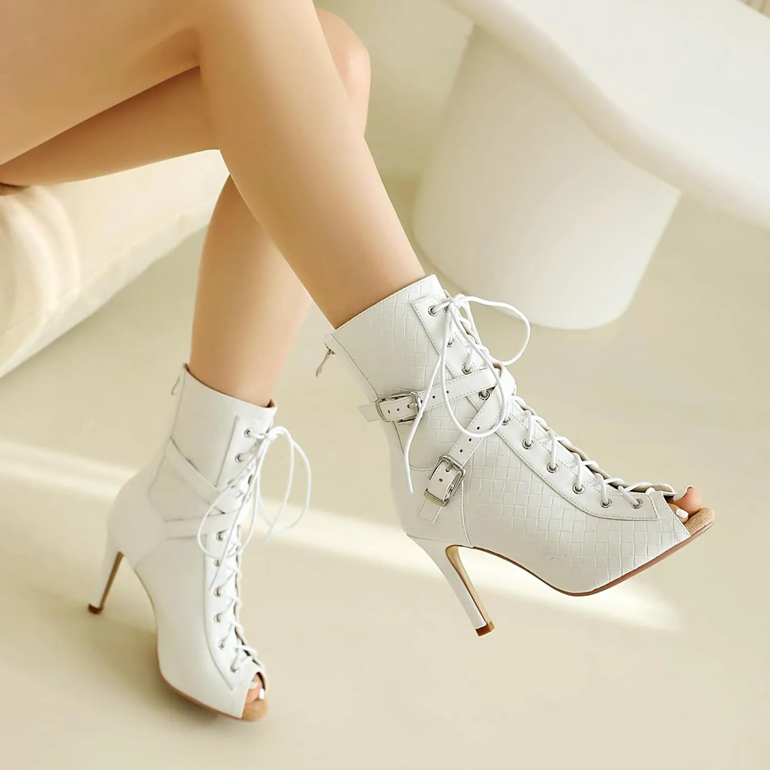 MRKEWUNEY Classic Womens Gladiator Booties Lace Up Stiletto Heels Booties