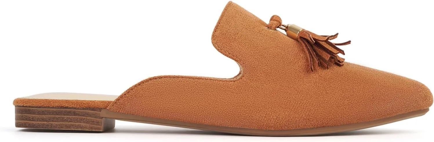 MUSSHOE Mules for Women Comfortable Pointed Toe Backless Slip-on Slides Loafer Flats with Tassels