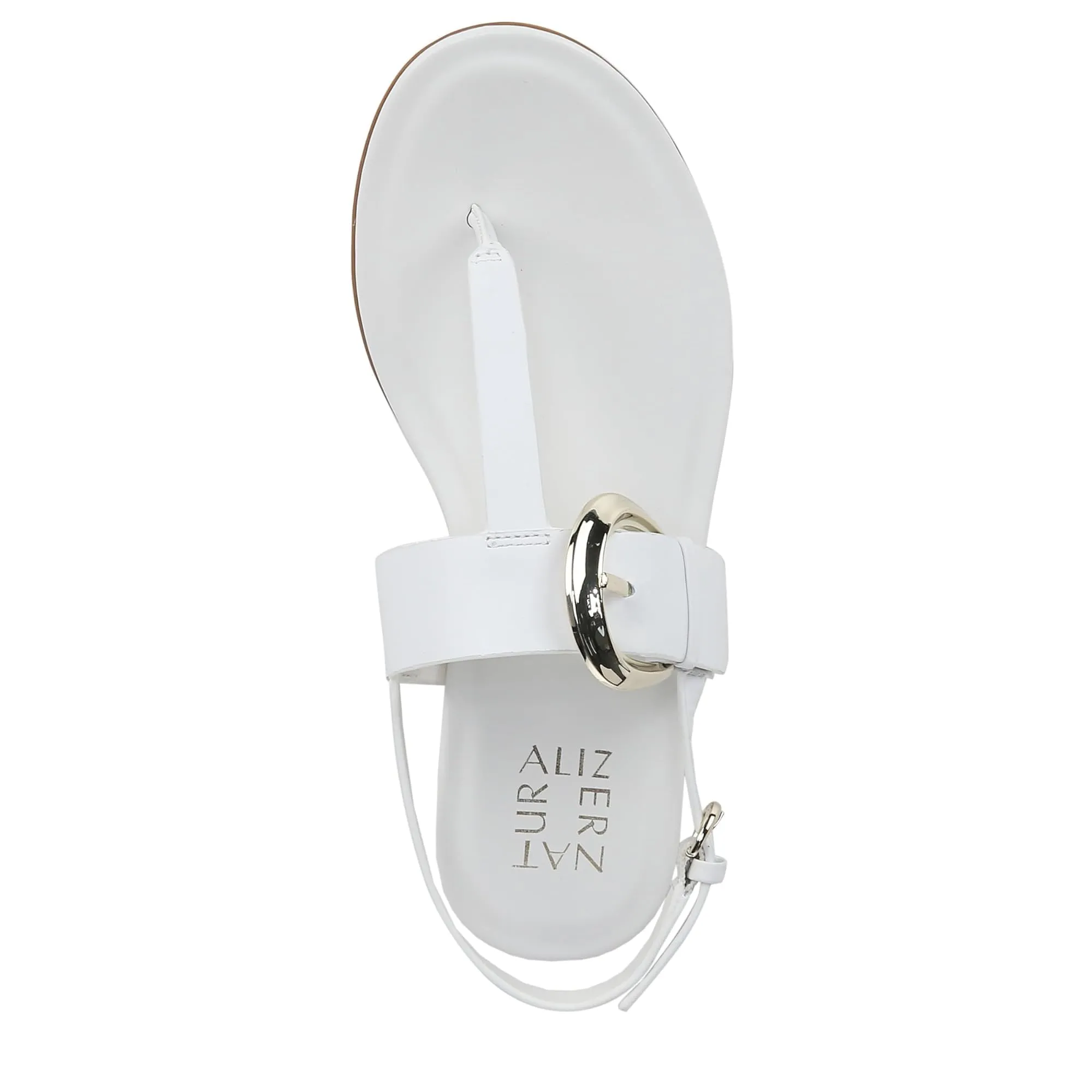 Naturalizer Womens Taylor T-Strap Slingback Flat Sandal White Leather 10 M