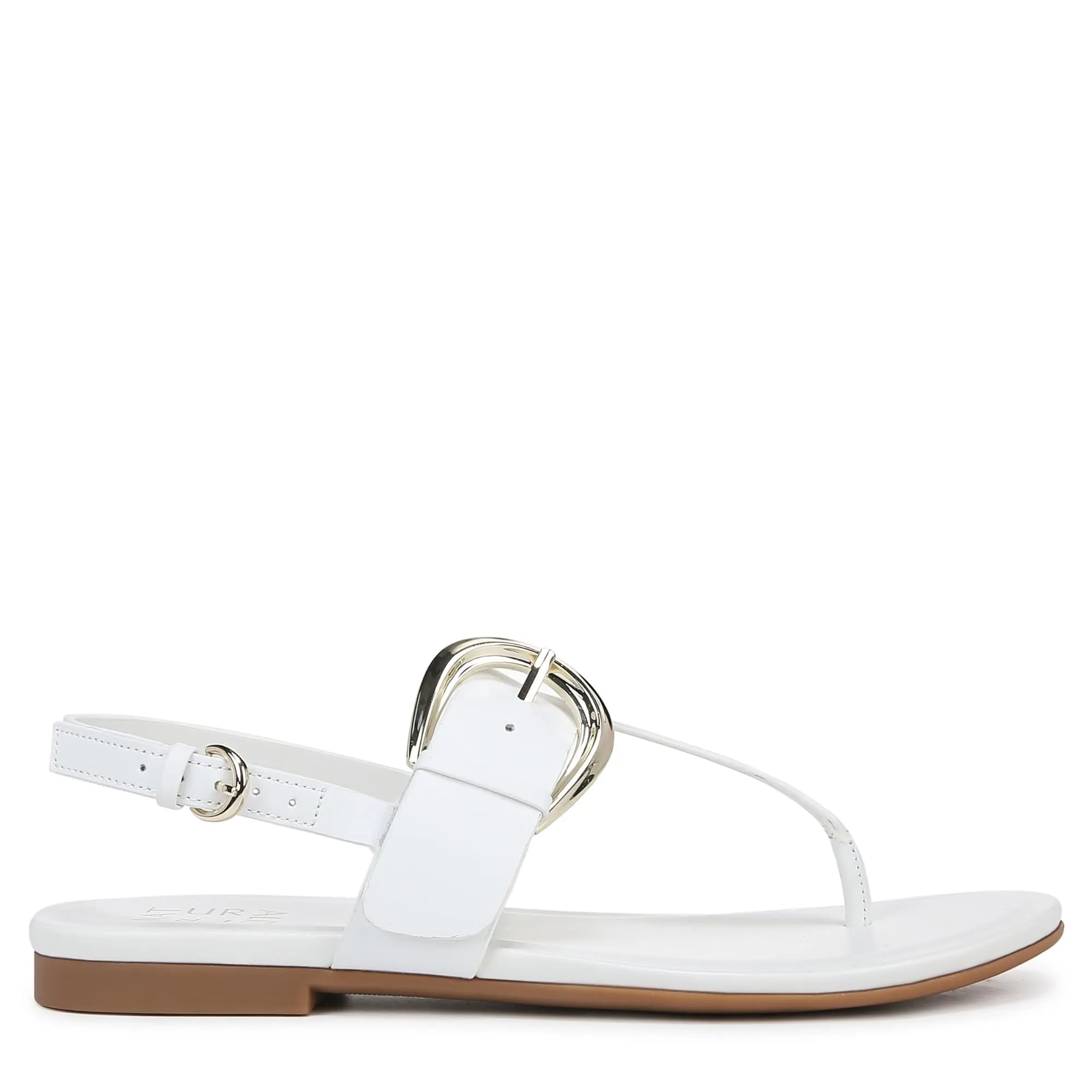 Naturalizer Womens Taylor T-Strap Slingback Flat Sandal White Leather 10 M