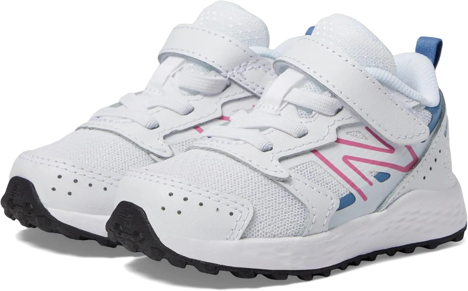 New Balance Baby Kids Fresh Foam 650 V1 Bungee Lace with Top Strap Running Shoe, White/Real Pink/Heron Blue, 4 US Unisex Infant