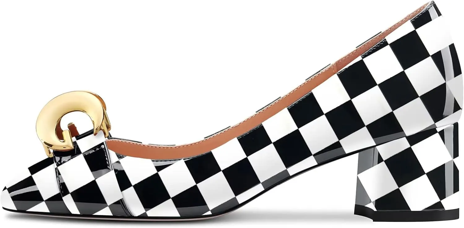 NobleOnly Women Mid Chunky Block Heel Square Toe Slip-on Pumps Office Casual Party Dress Basic Classic Shoes 2.0 Inches Heels