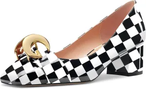 NobleOnly Women Mid Chunky Block Heel Square Toe Slip-on Pumps Office Casual Party Dress Basic Classic Shoes 2.0 Inches Heels