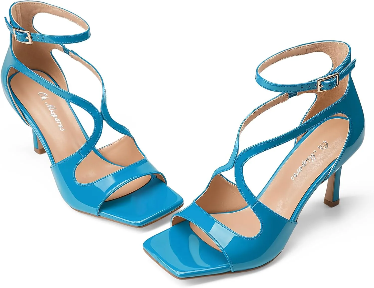 Oh Mispares Women’s Stiletto Heel Sandals Square Open Toe Strappy High Heels Ankle Strap Buckle 3.5 Inch Summer Dress Shoes for Party Wedding Prom