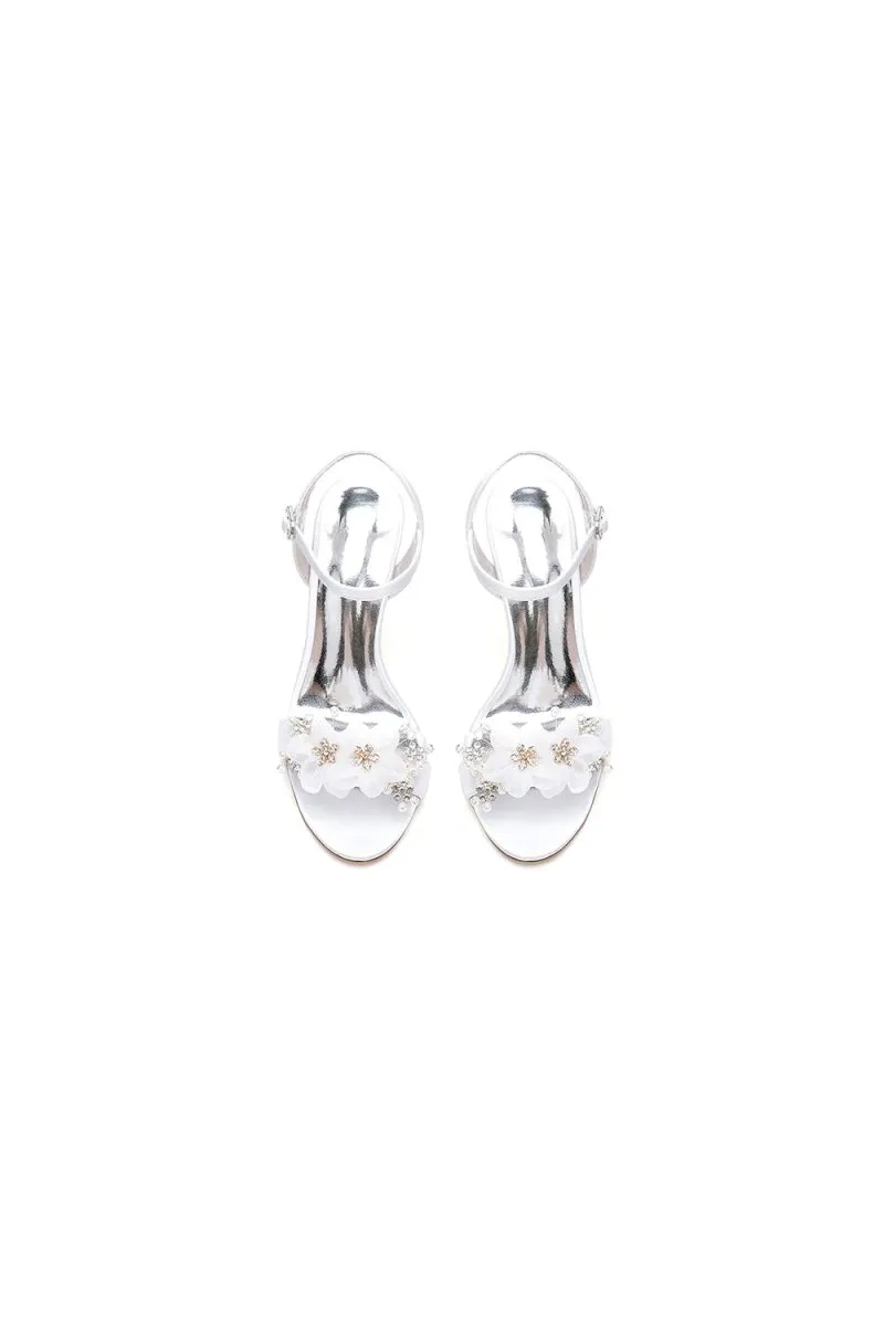 Open Toe Floral Beading Stiletto Heels