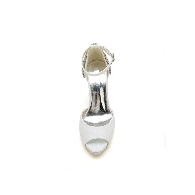 Peep Toe Chunky Heel Rhinestone Embellished