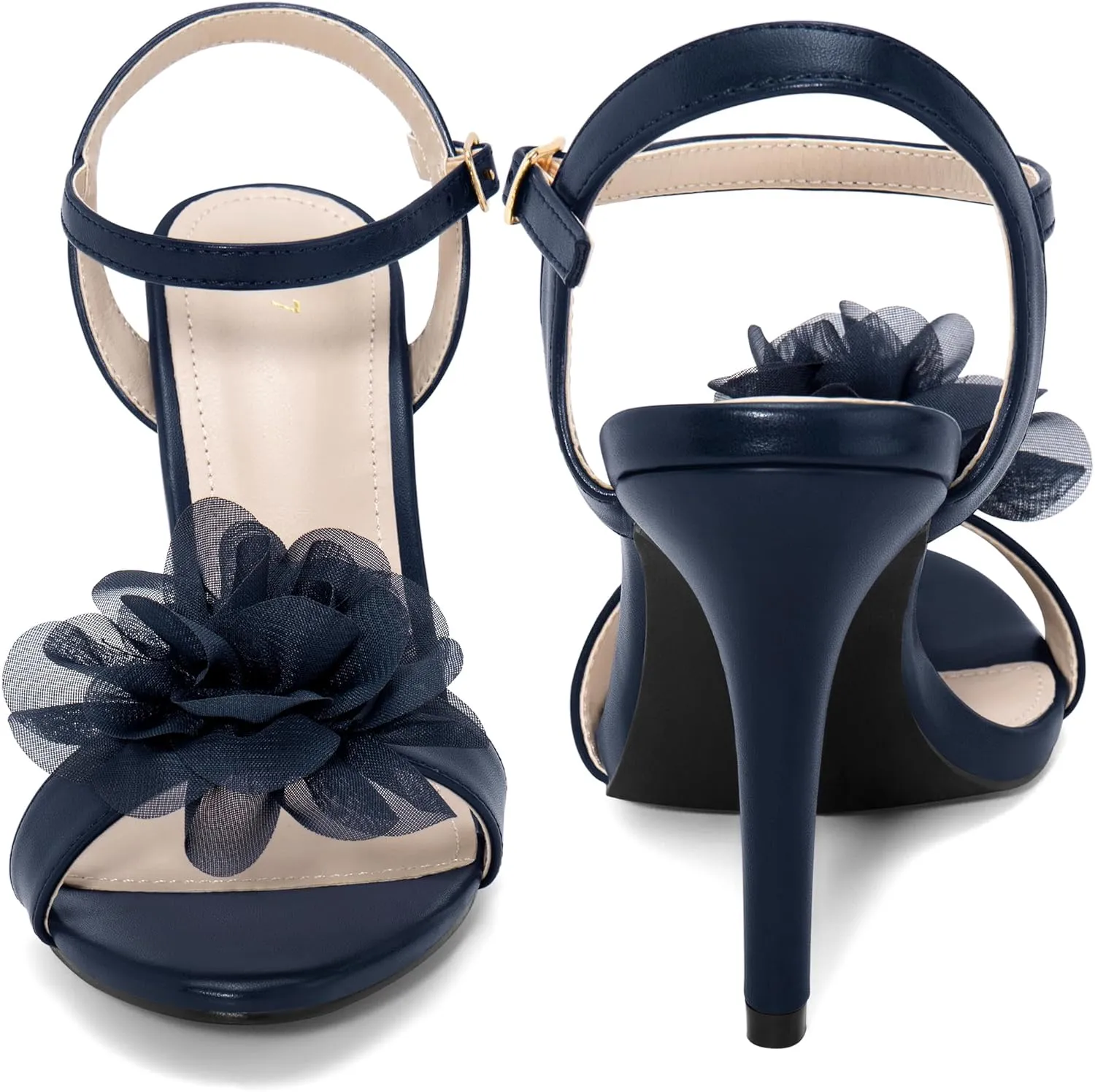 Perphy Flower Heel Open Toe Ankle Strap Stiletto Heel Sandals for Women