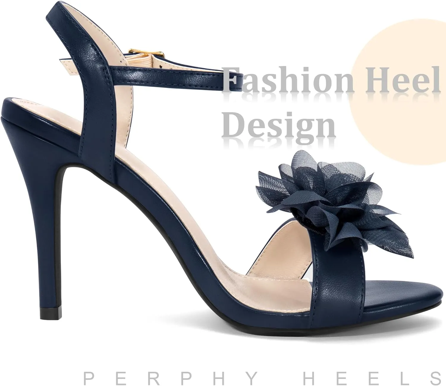 Perphy Flower Heel Open Toe Ankle Strap Stiletto Heel Sandals for Women
