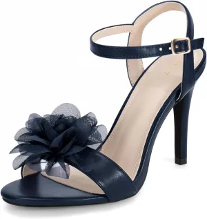 Perphy Flower Heel Open Toe Ankle Strap Stiletto Heel Sandals for Women