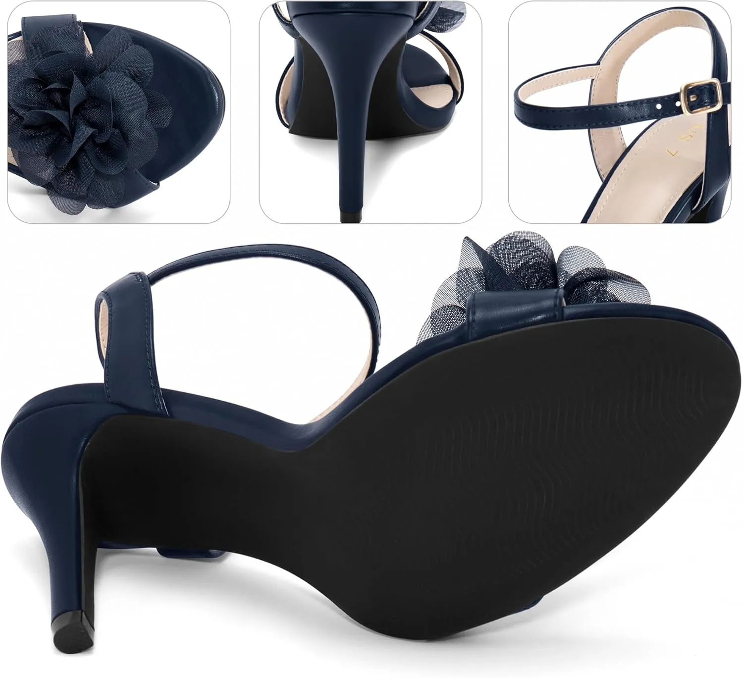 Perphy Flower Heel Open Toe Ankle Strap Stiletto Heel Sandals for Women