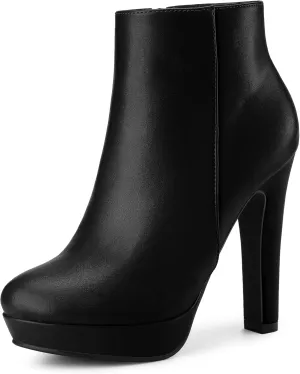 Perphy Platform Booties Round Toe Chunky High Heels Ankle Boots for Women