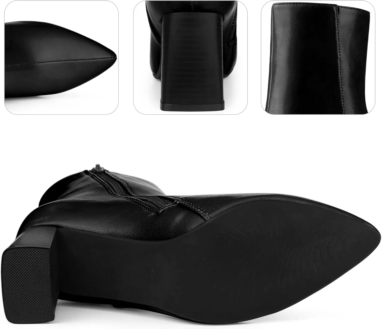 Perphy Pointed Toe Boots Block High Heels Ankle Booties for Women