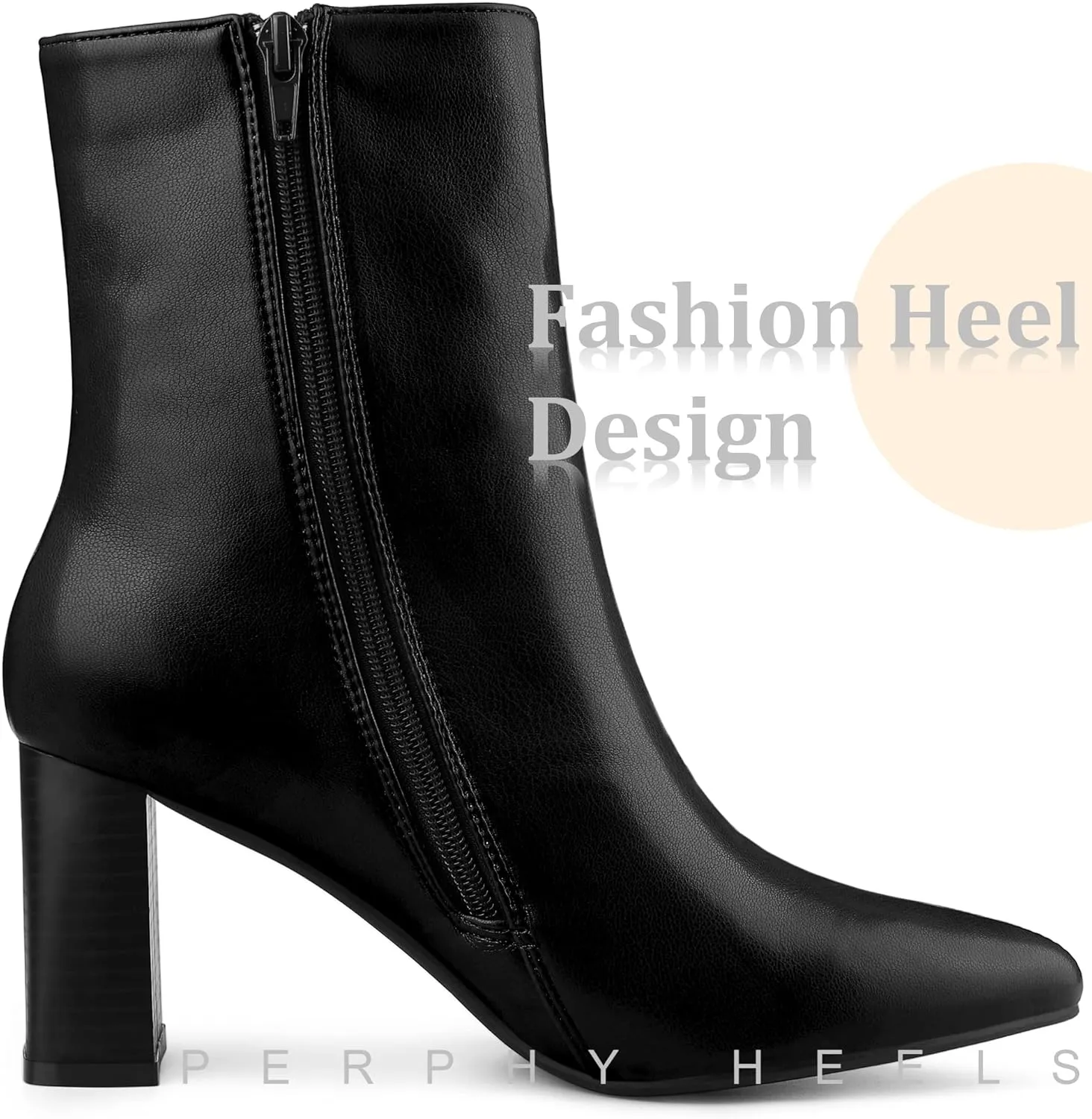 Perphy Pointed Toe Boots Block High Heels Ankle Booties for Women