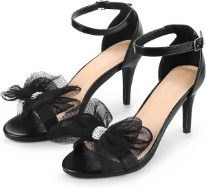 Perphy Stiletto Heels with Bows Ankle Strap Rhinestone Bow Sandals for Women Dress Wedding Shoes