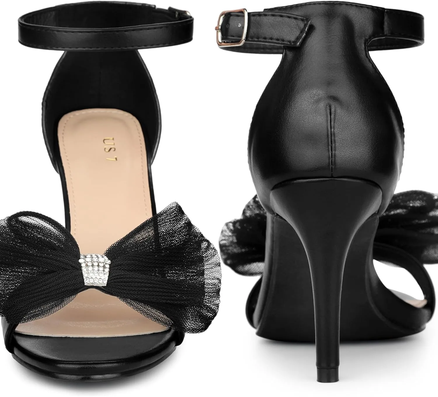Perphy Stiletto Heels with Bows Ankle Strap Rhinestone Bow Sandals for Women Dress Wedding Shoes