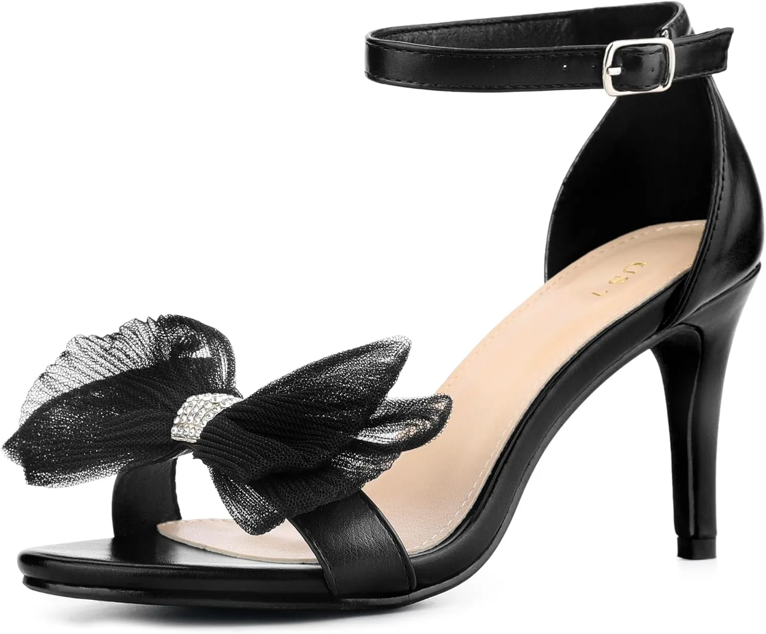 Perphy Stiletto Heels with Bows Ankle Strap Rhinestone Bow Sandals for Women Dress Wedding Shoes