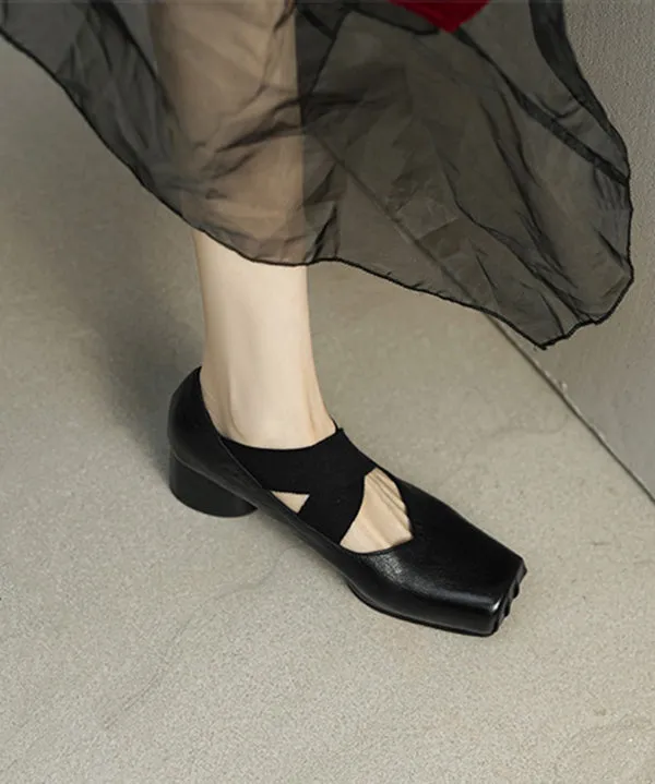 Pink Chunky Heel Horsehide Elegant Splicing Cross Strap YC027