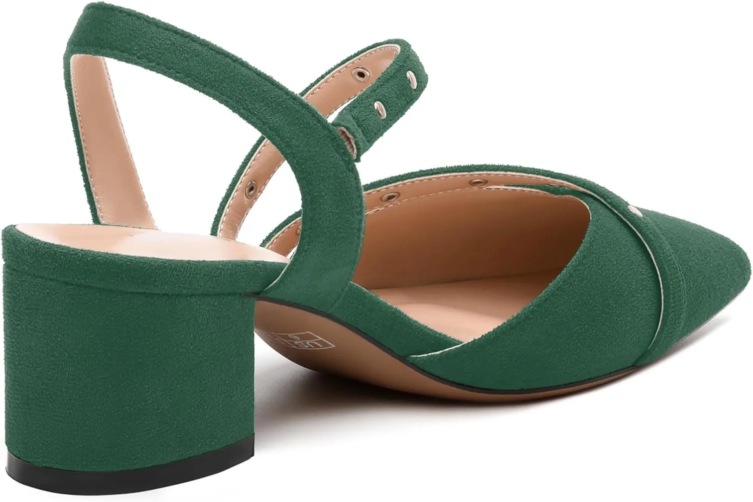 Pointed Toe Pumps Women - Low Chunky Heel Slingback Slip-On, Solid Color Shoes for Wedding Guest, Cocktail Parties & Daily Use