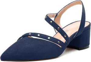 Pointed Toe Pumps Women - Low Chunky Heel Slingback Slip-On, Solid Color Shoes for Wedding Guest, Cocktail Parties & Daily Use