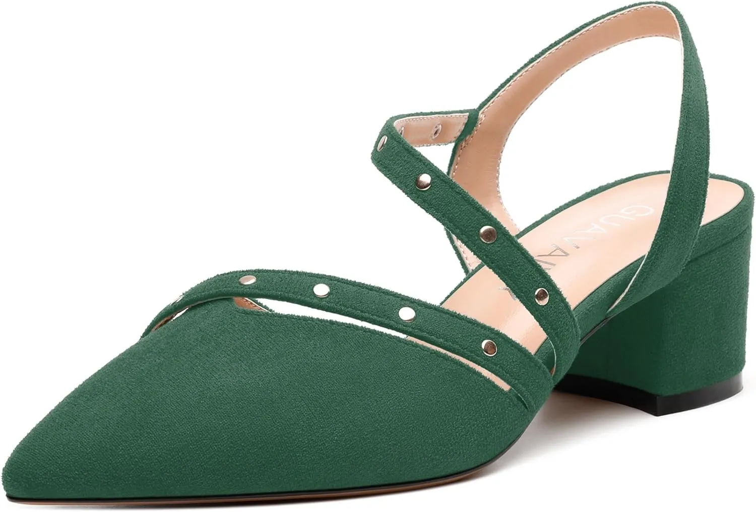 Pointed Toe Pumps Women - Low Chunky Heel Slingback Slip-On, Solid Color Shoes for Wedding Guest, Cocktail Parties & Daily Use