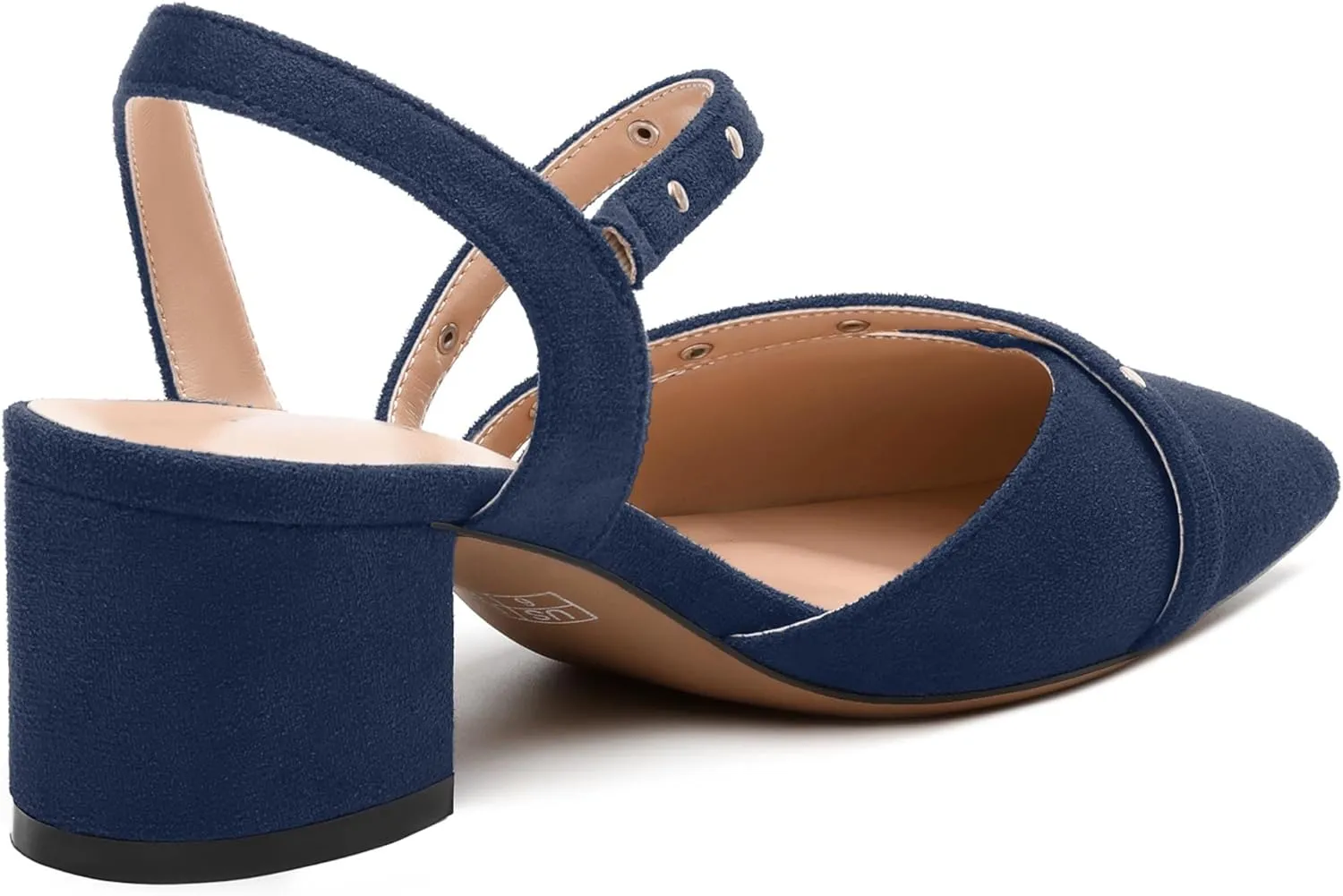 Pointed Toe Pumps Women - Low Chunky Heel Slingback Slip-On, Solid Color Shoes for Wedding Guest, Cocktail Parties & Daily Use
