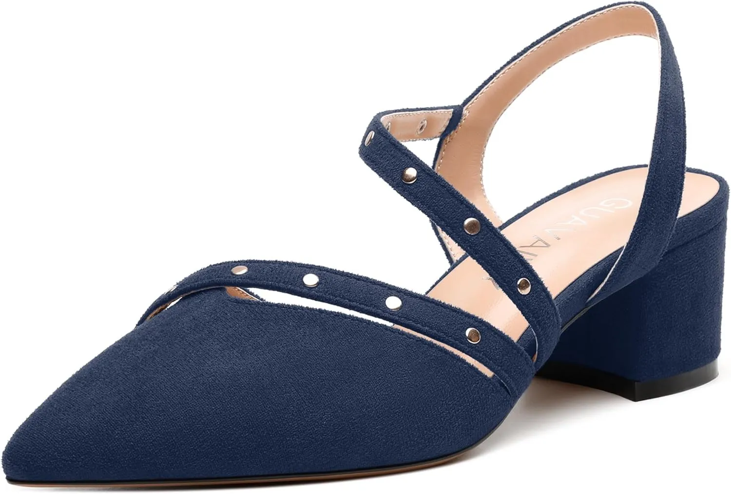 Pointed Toe Pumps Women - Low Chunky Heel Slingback Slip-On, Solid Color Shoes for Wedding Guest, Cocktail Parties & Daily Use
