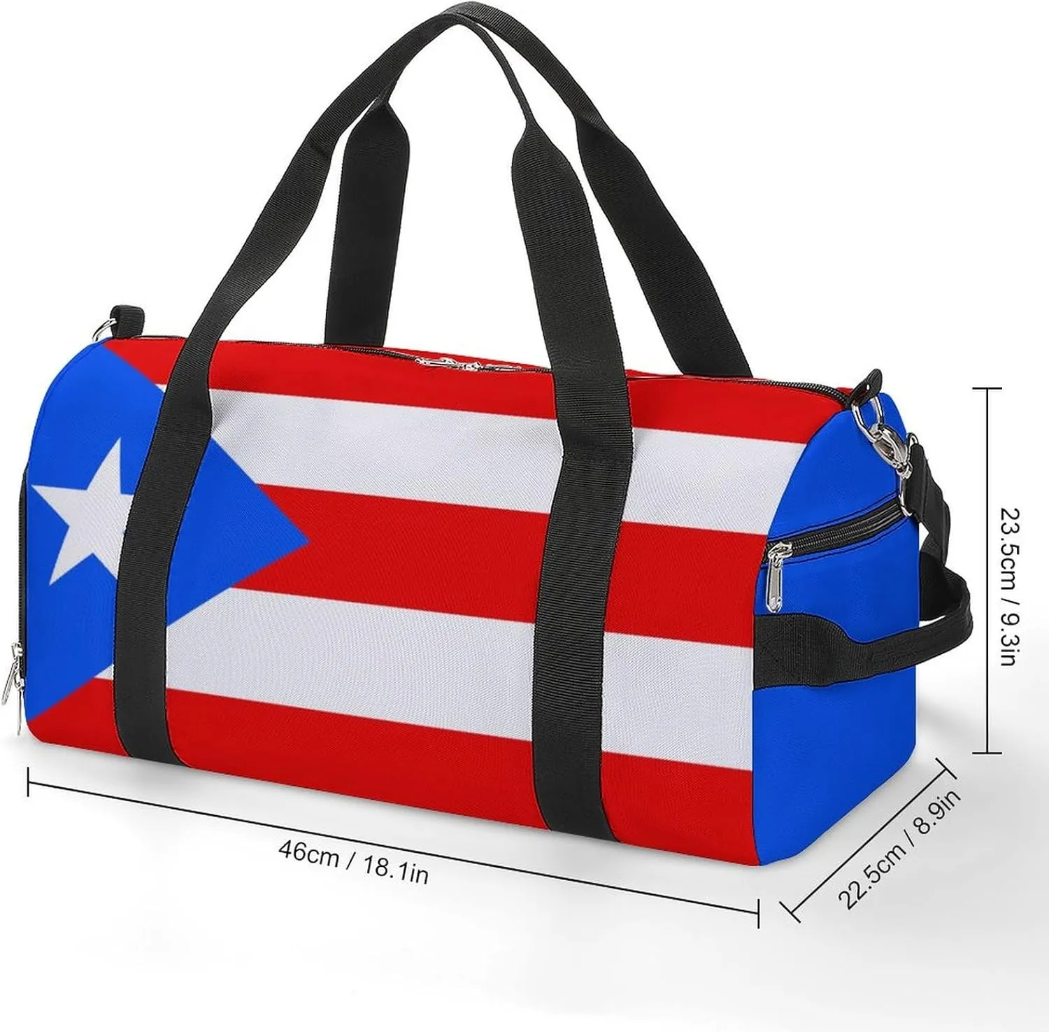 Puerto Rico Flag Gym Duffel for Boys Girls with Waterproof Shoe Compartment Tote