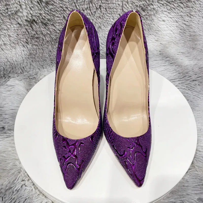 Purple Snake  Leather 12cm Extreme High Heel Pointed Toe Women Pumps