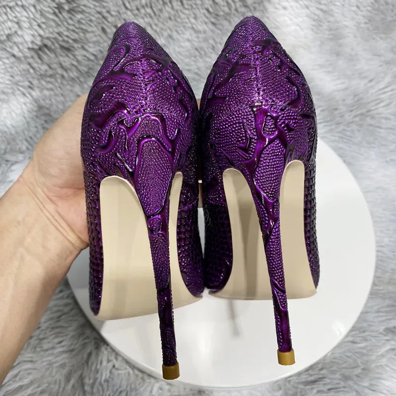 Purple Snake  Leather 12cm Extreme High Heel Pointed Toe Women Pumps