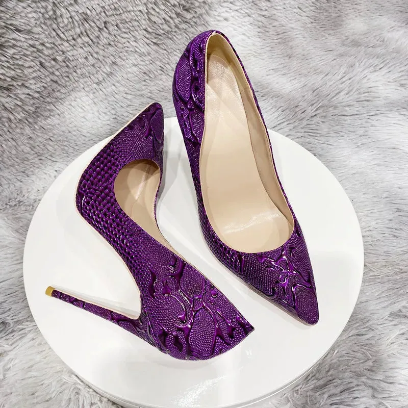 Purple Snake  Leather 12cm Extreme High Heel Pointed Toe Women Pumps