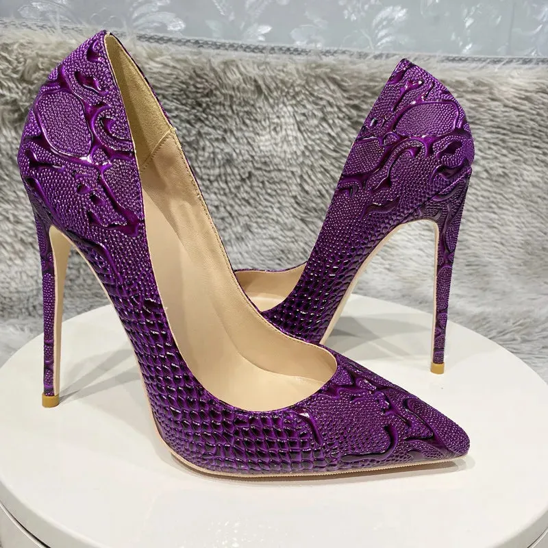 Purple Snake  Leather 12cm Extreme High Heel Pointed Toe Women Pumps