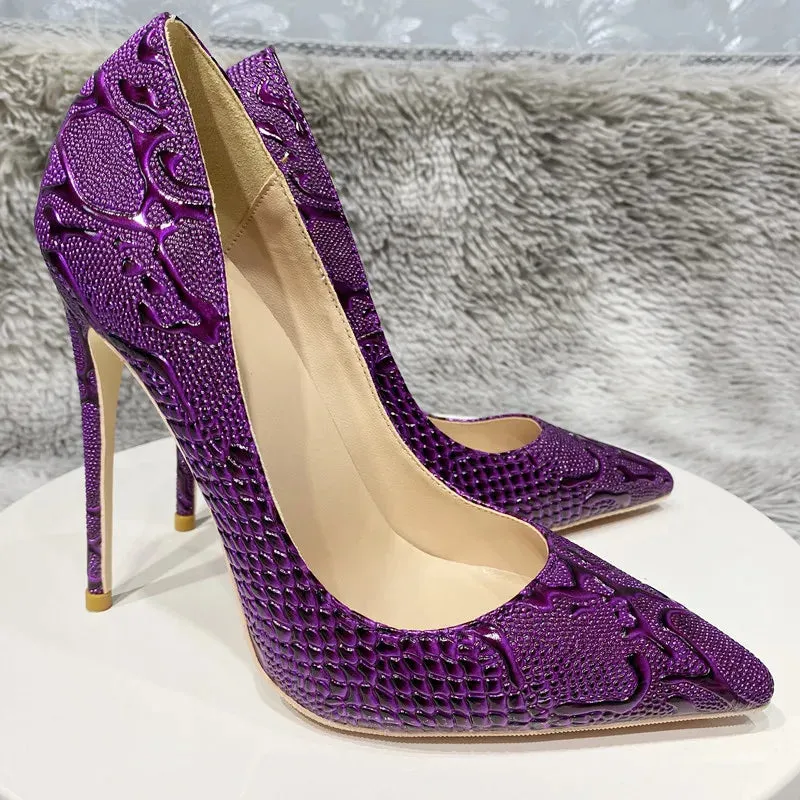 Purple Snake  Leather 12cm Extreme High Heel Pointed Toe Women Pumps