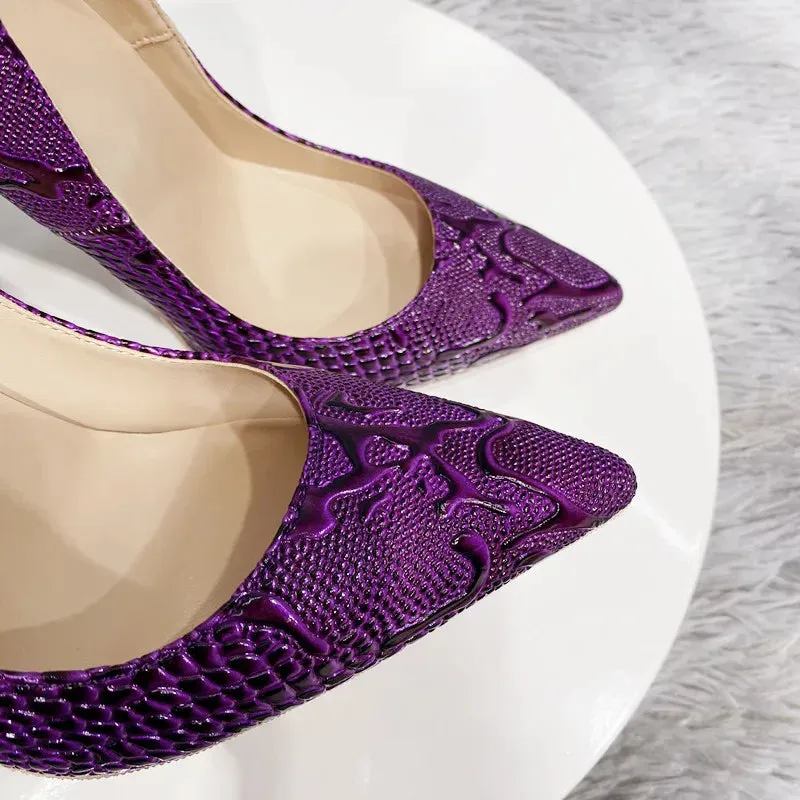 Purple Snake  Leather 12cm Extreme High Heel Pointed Toe Women Pumps