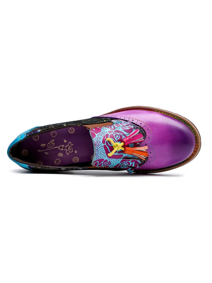 Purple Tassel Detailed Genuine Leather Brogues Oxford